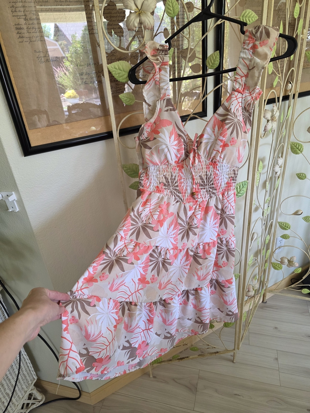 MADDEN NYC Floral Tiered Sundress in Coral and Taupe - Sleeveless Summer Dress